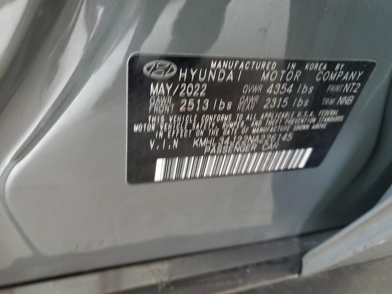 2022 HYUNDAI SONATA LIMITED VIN:KMHL34J22NA226145