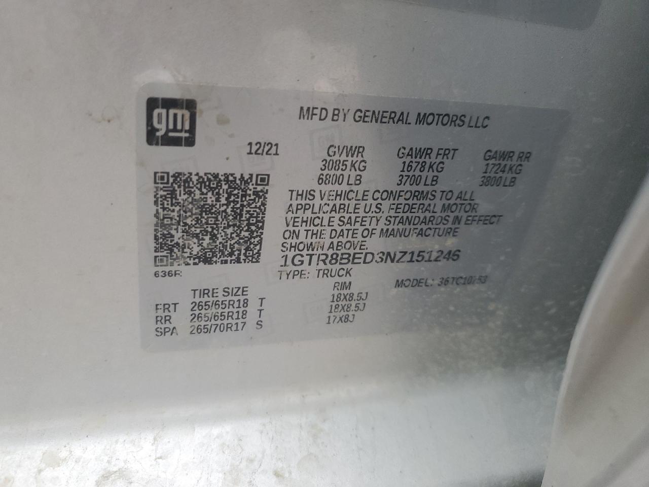 2022 GMC SIERRA LIMITED C1500 SLE VIN:1GTR8BED3NZ151246