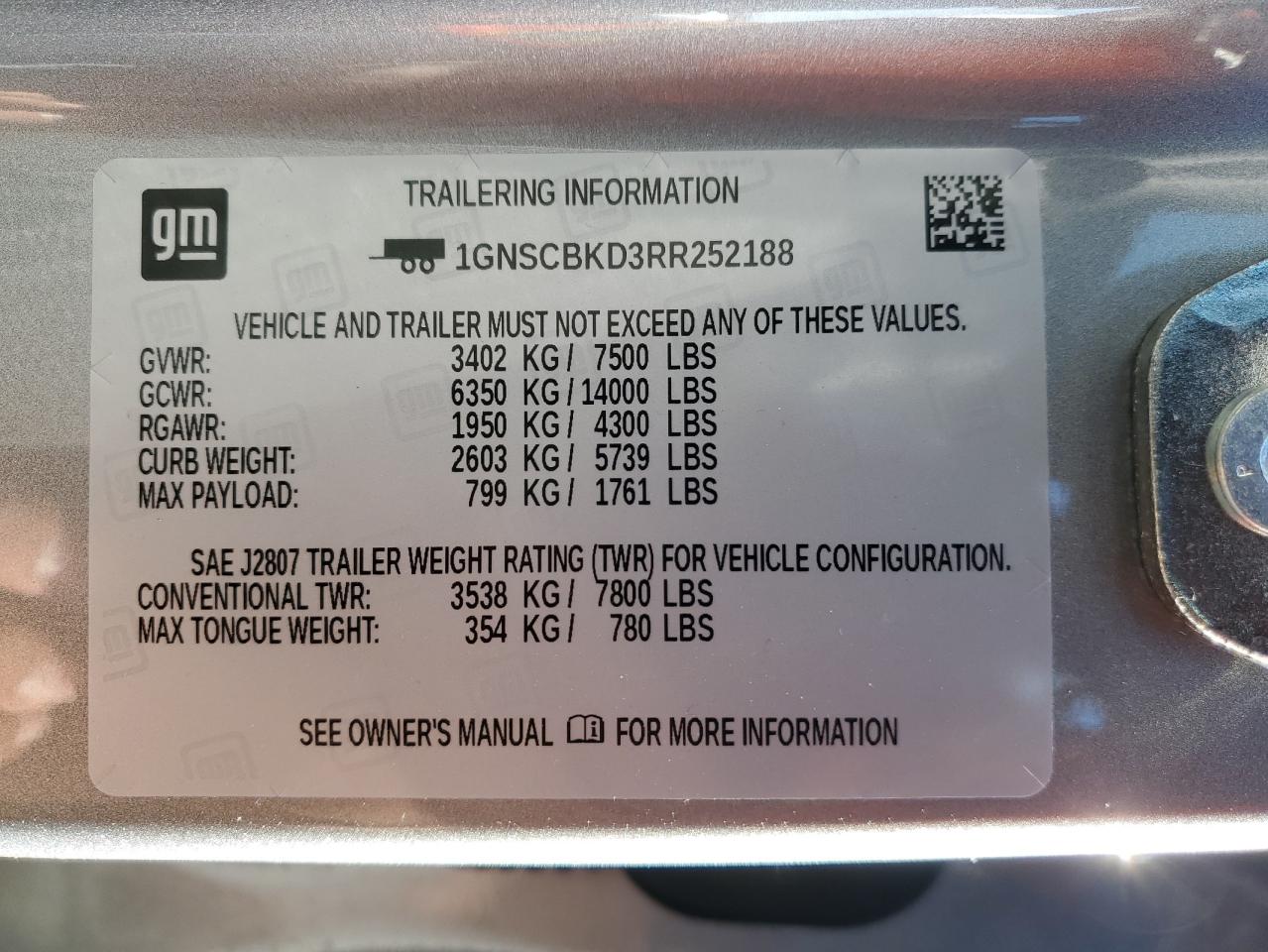 2024 CHEVROLET SUBURBAN C1500 LS VIN:1GNSCBKD3RR252188