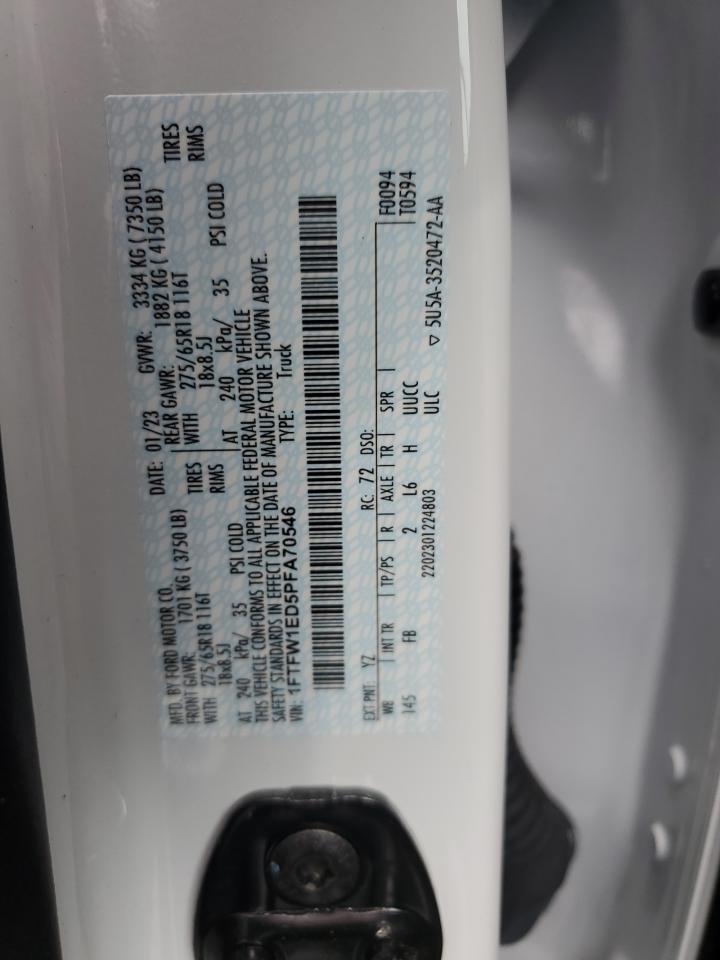 2023 FORD F150 SUPERCREW VIN:1FTFW1ED5PFA70546