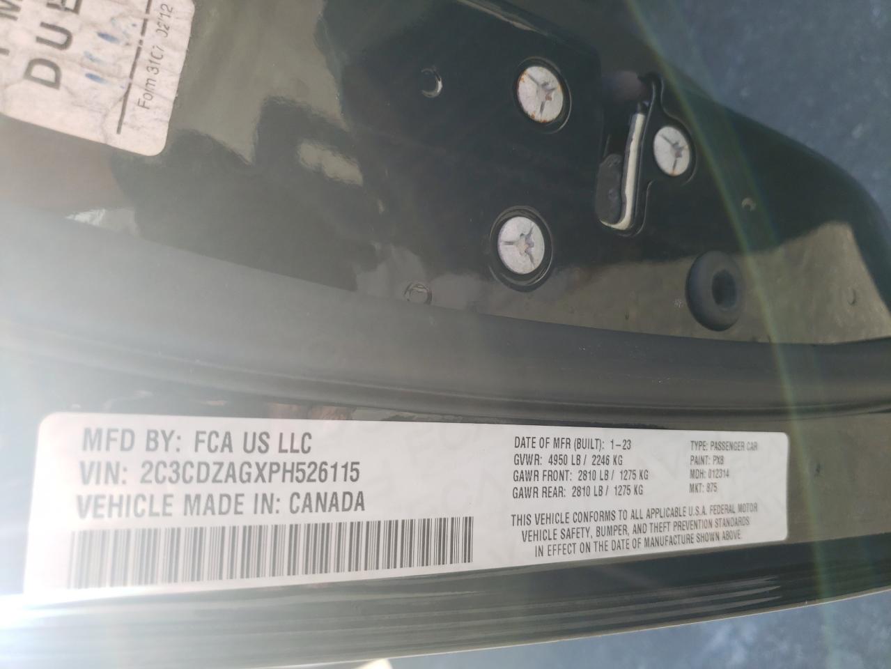 2023 DODGE CHALLENGER SXT VIN:2C3CDZAGXPH526115