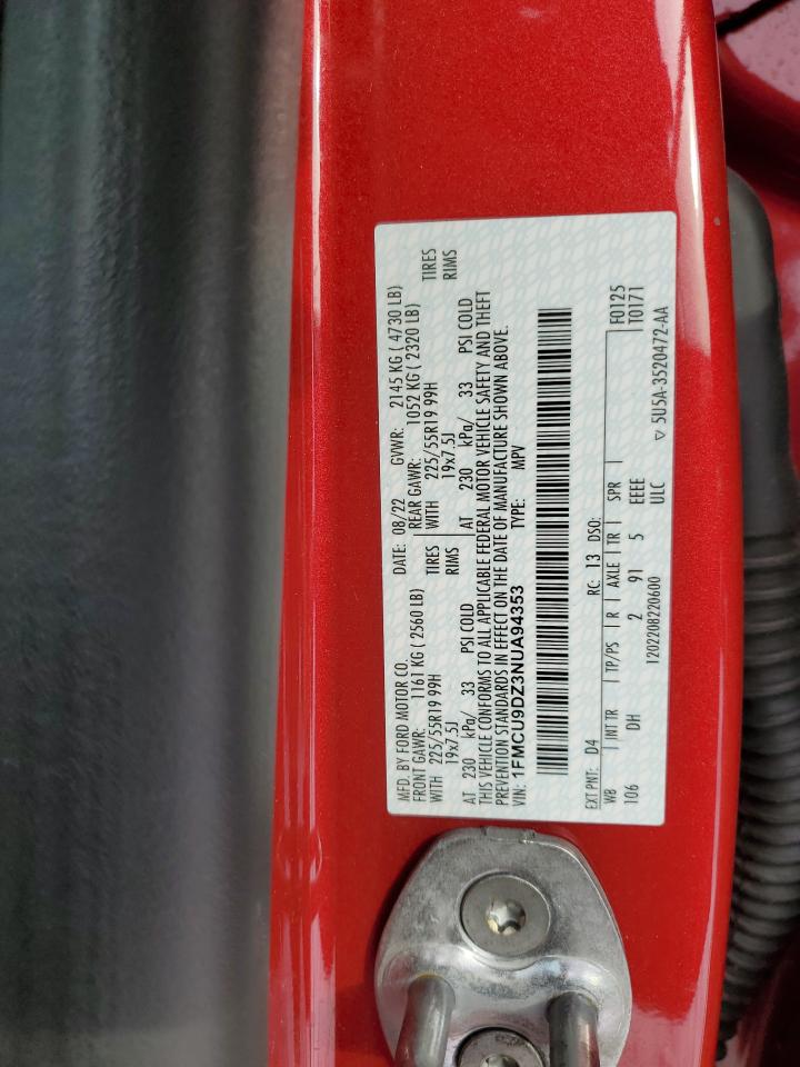 2022 FORD ESCAPE TITANIUM VIN:1FMCU9DZ3NUA94353