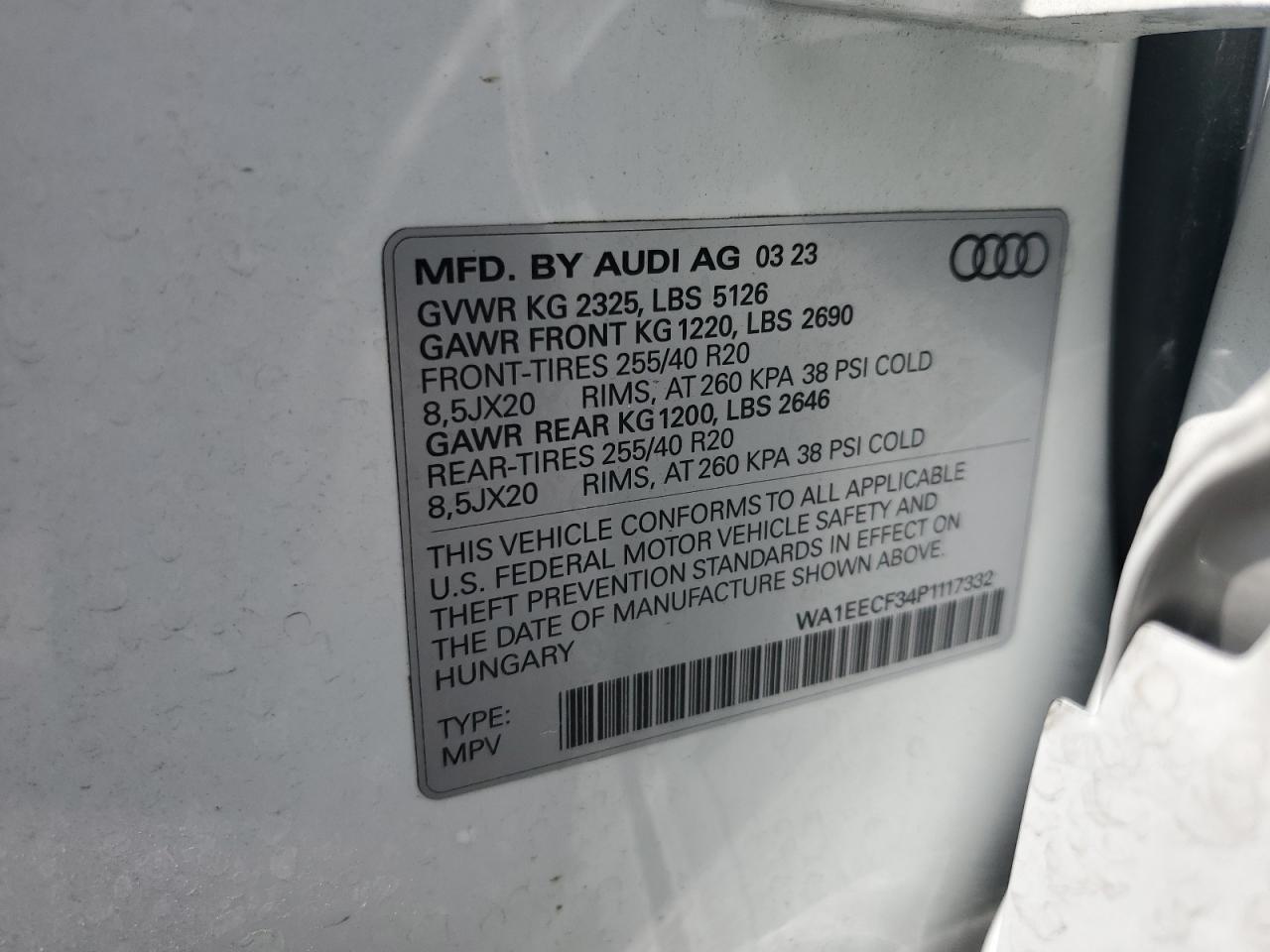 2023 AUDI Q3 PREMIUM PLUS S LINE 45 VIN:WA1EECF34P1117332