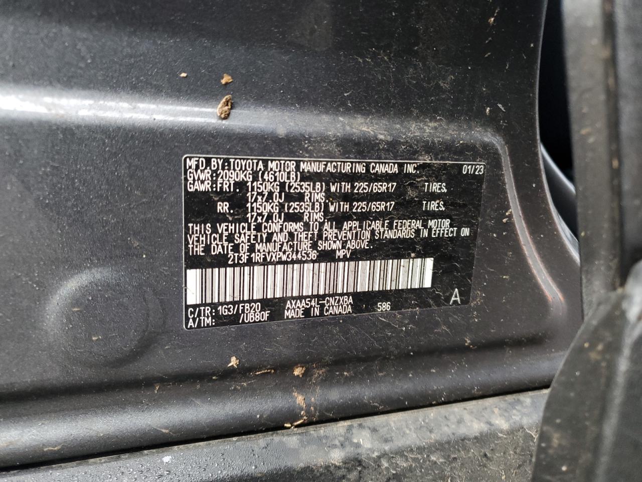 2023 TOYOTA RAV4 LE VIN:2T3F1RFVXPW344536