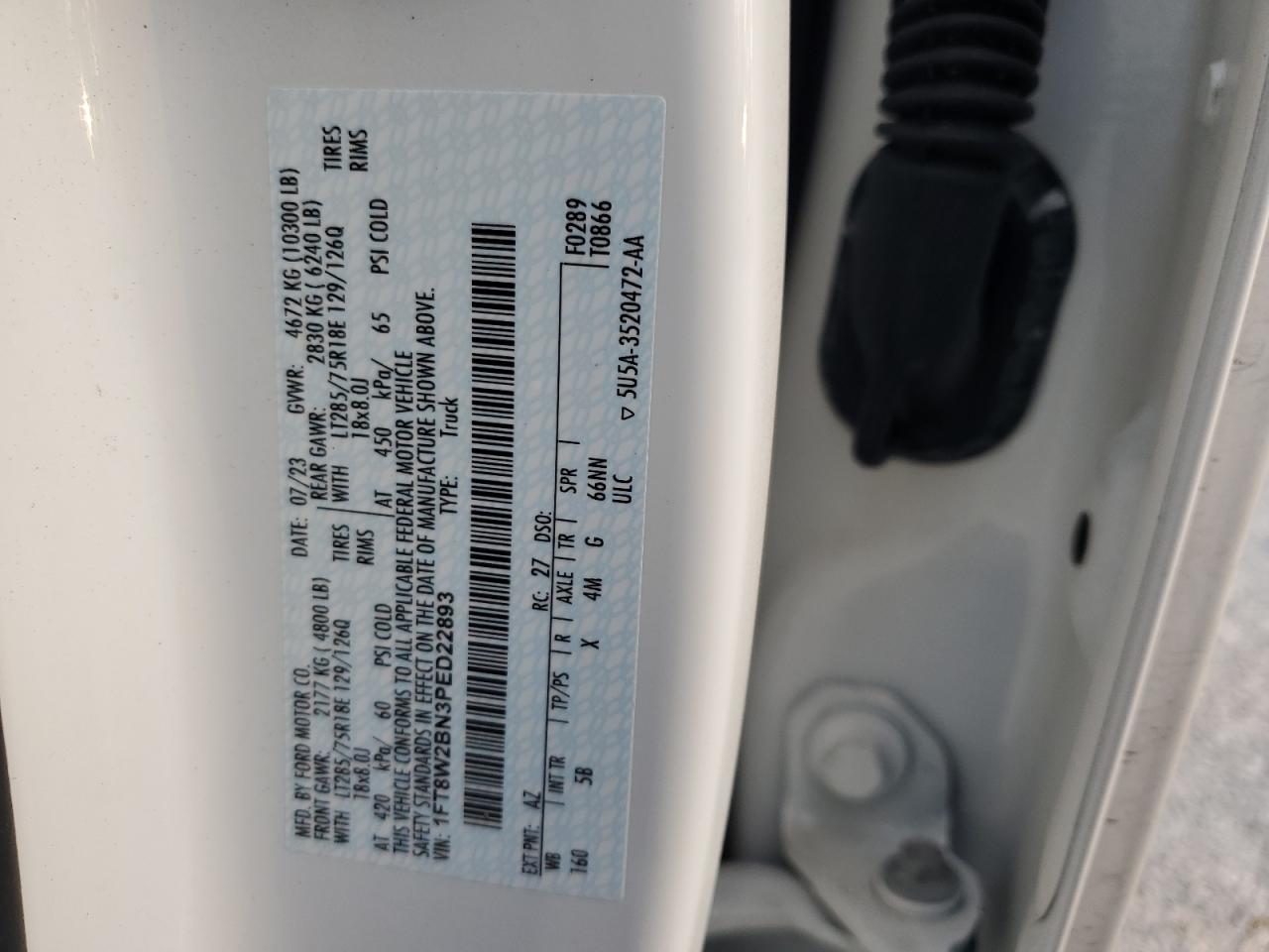 2023 FORD F250 SUPER DUTY VIN:1FT8W2BN3PED22893