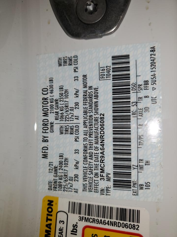 2022 FORD BRONCO SPORT  VIN:3FMCR9A64NRD06082