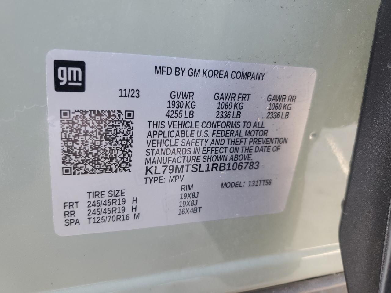 2024 CHEVROLET TRAILBLAZER RS VIN:KL79MTSL1RB106783