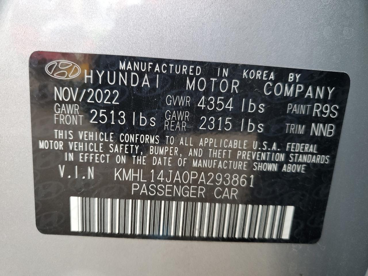 2023 HYUNDAI SONATA SEL VIN:KMHL14JA0PA293861