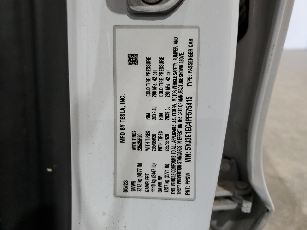 2023 TESLA MODEL 3  VIN:5YJ3E1EC4PF575415