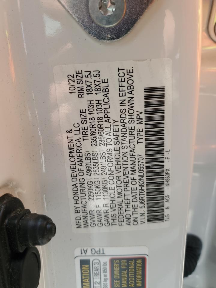 2022 HONDA CR-V EXL VIN:5J6RT6H82NL055707