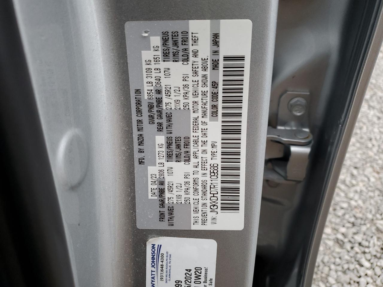 2024 MAZDA CX-90 PREMIUM VIN:JM3KKDHD7R1109586