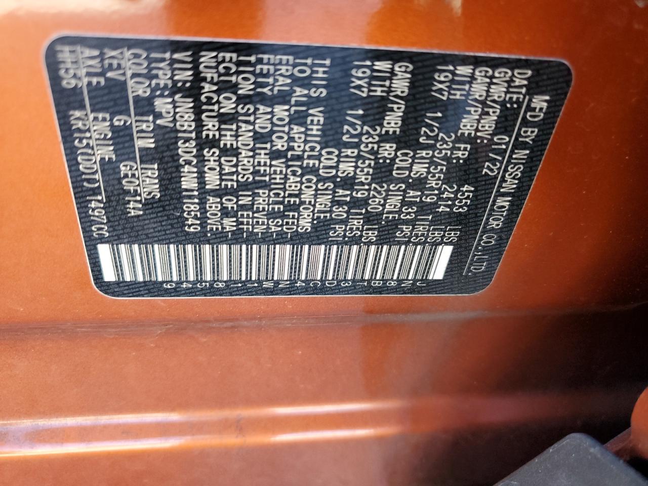 2022 NISSAN ROGUE PLATINUM VIN:JN8BT3DC4NW118549