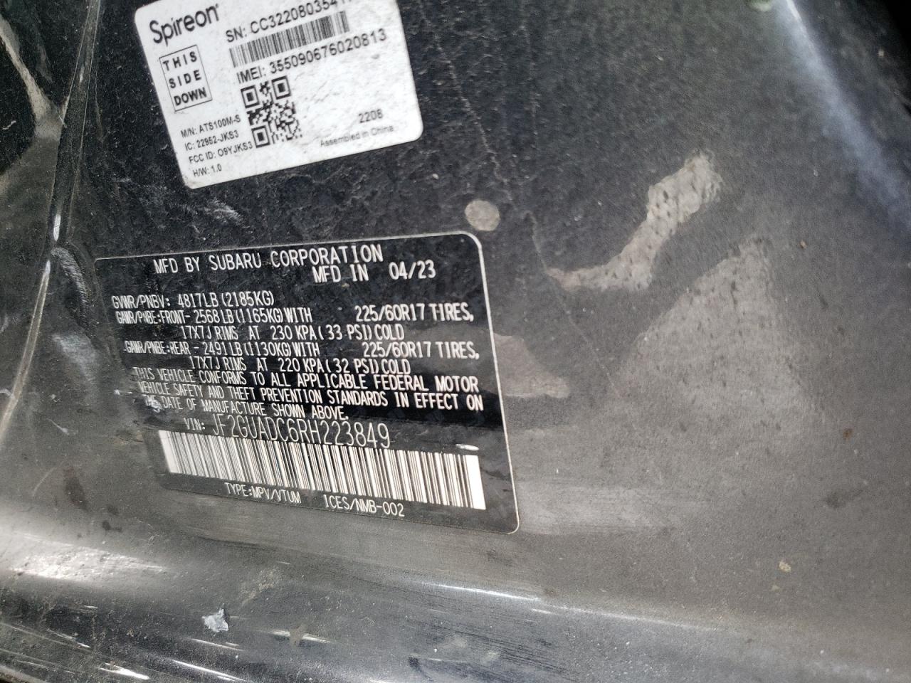 2024 SUBARU CROSSTREK PREMIUM VIN:JF2GUADC6RH223849