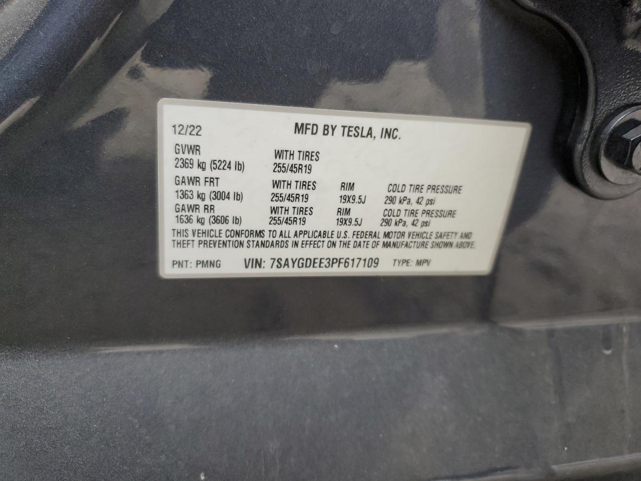 2023 TESLA MODEL Y  VIN:7SAYGDEE3PF617109