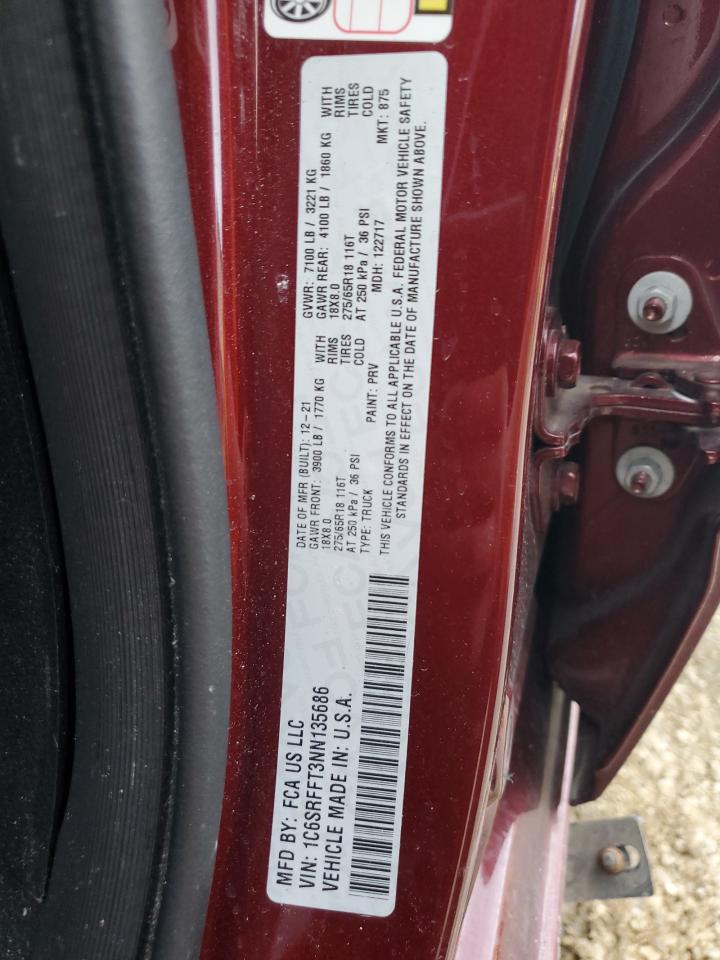 2022 RAM 1500 BIG HORN/LONE STAR VIN:1C6SRFFT3NN135686