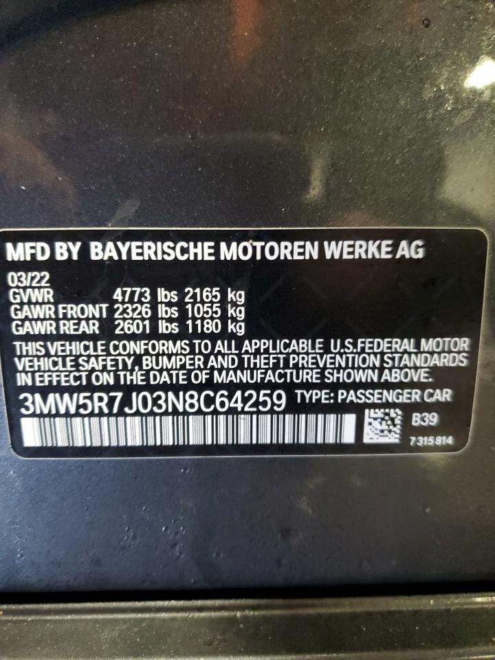 2022 BMW 330XI  VIN:3MW5R7J03N8C64259