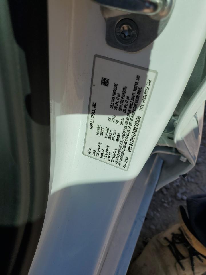 2022 TESLA MODEL 3  VIN:5YJ3E1EA4NF330335