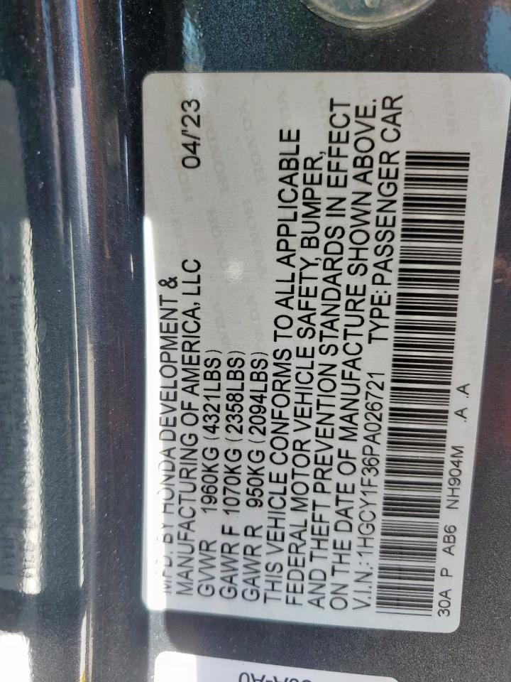 2023 HONDA ACCORD EX VIN:1HGCY1F36PA026721