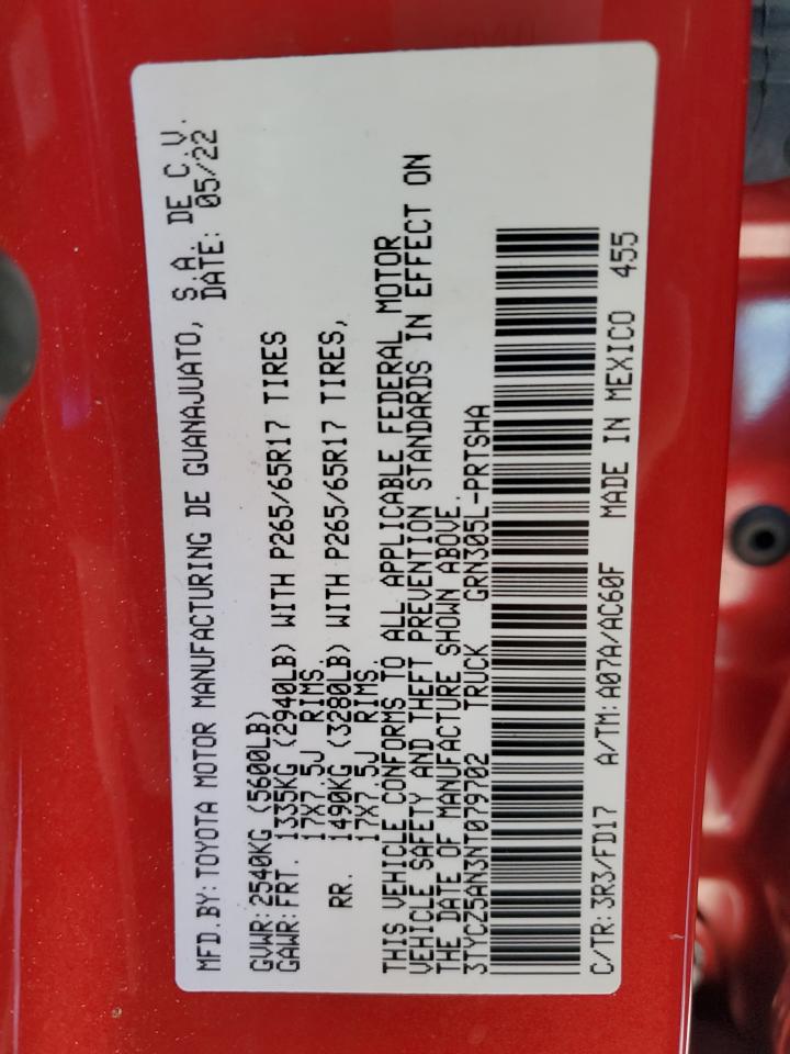 2022 TOYOTA TACOMA DOUBLE CAB VIN:3TYCZ5AN3NT079702