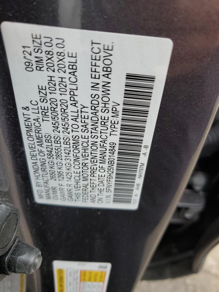 2022 HONDA PILOT SE VIN:5FNYF6H25NB014849