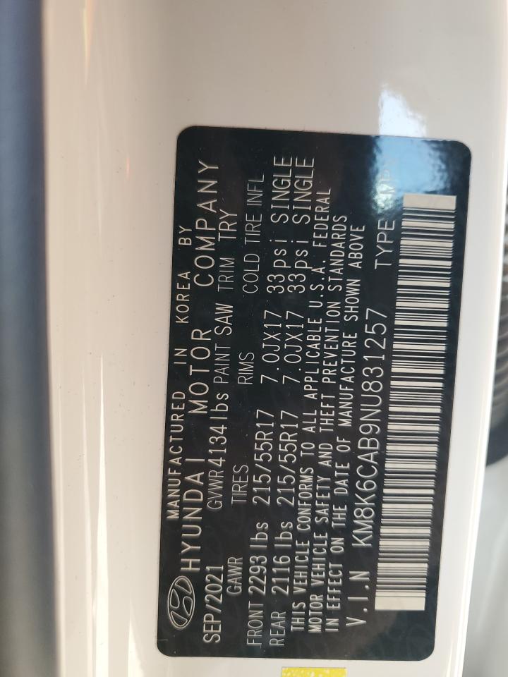 2022 HYUNDAI KONA SEL VIN:KM8K6CAB9NU831257