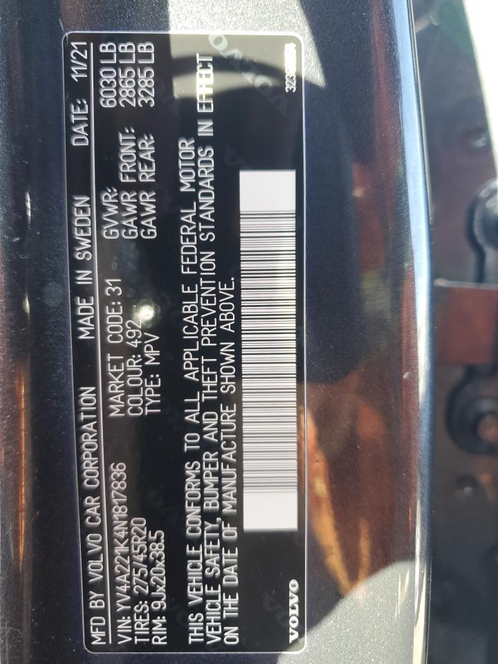 2022 VOLVO XC90 T6 MOMENTUM VIN:YV4A221K4N1817836
