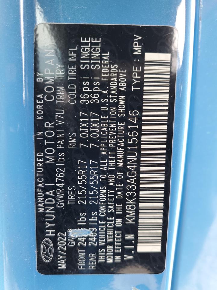 2022 HYUNDAI KONA SEL VIN:KM8K33AG4NU156146