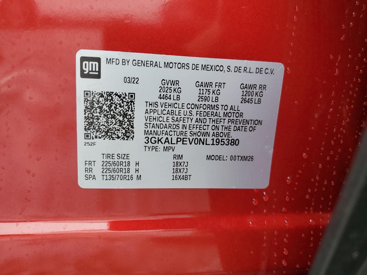 2022 GMC TERRAIN SLT VIN:3GKALPEV0NL195380