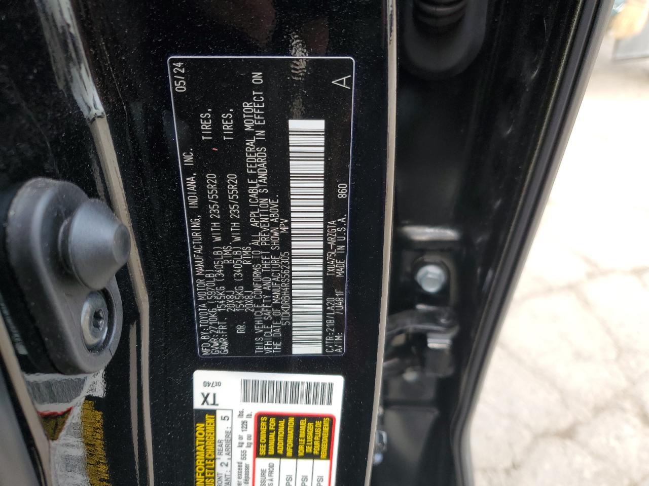 2024 TOYOTA HIGHLANDER LE VIN:5TDKDRBH4RS562305