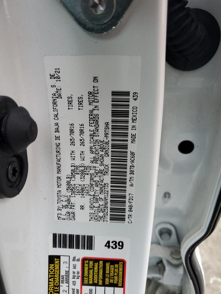 2022 TOYOTA TACOMA DOUBLE CAB VIN:3TMDZ5BN6NM122735