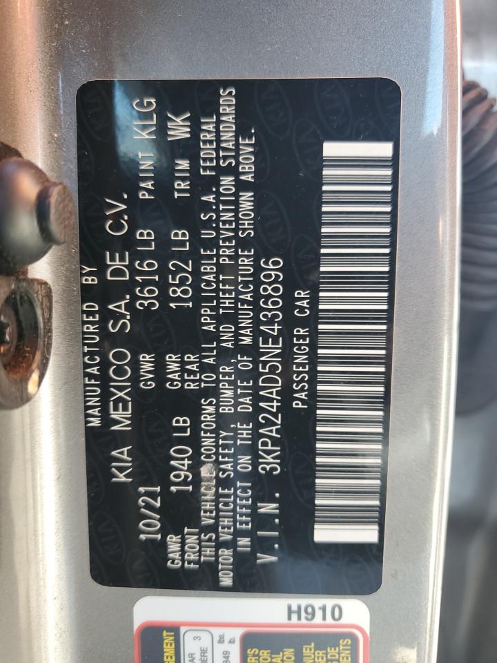 2022 KIA RIO LX VIN:3KPA24AD5NE436896