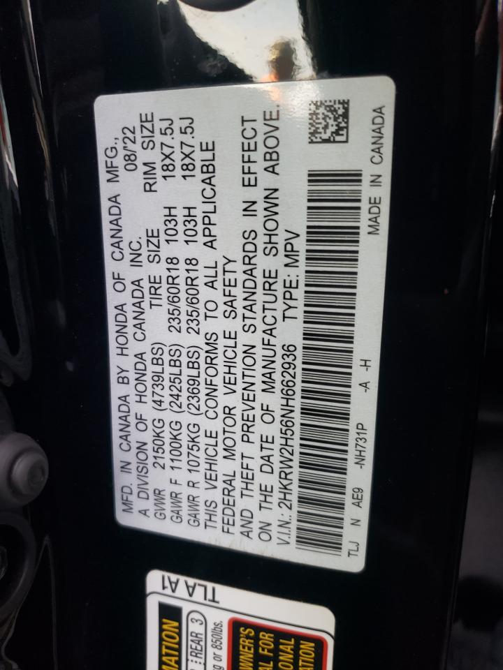 2022 HONDA CR-V EX VIN:2HKRW2H56NH662936