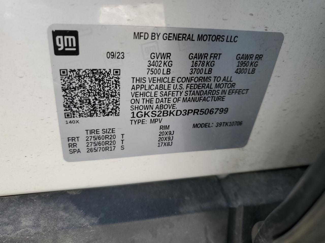 2023 GMC YUKON SLT VIN:1GKS2BKD3PR506799