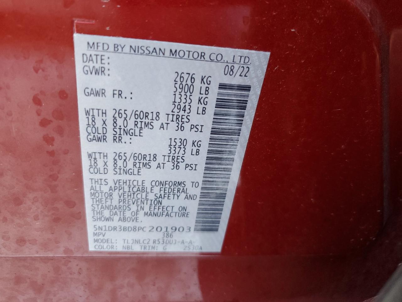 2023 NISSAN PATHFINDER SV VIN:5N1DR3BD8PC201903