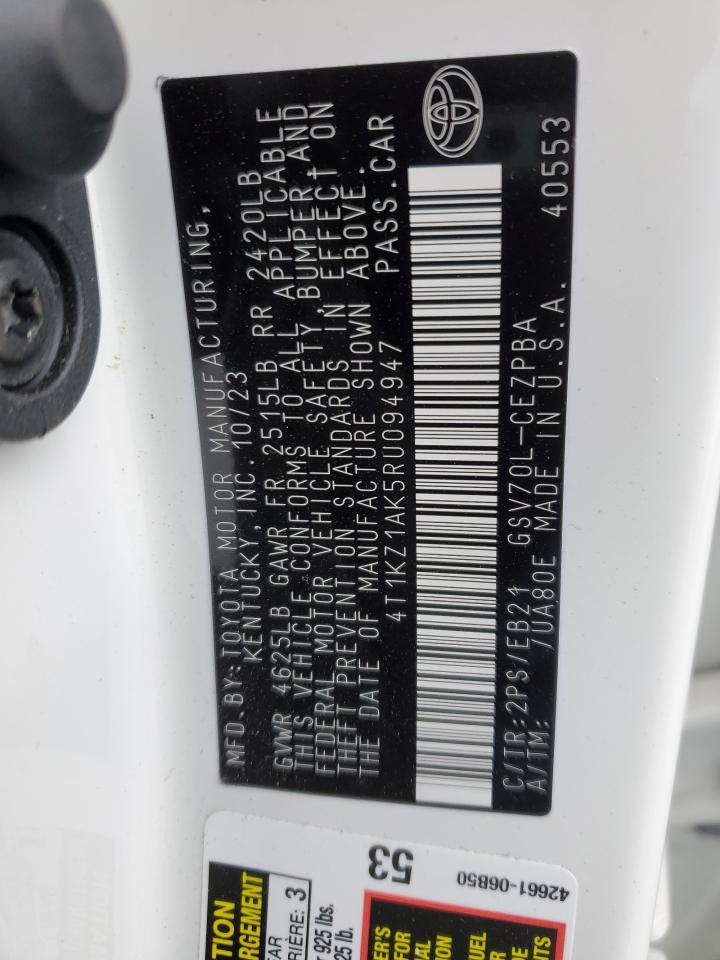 2024 TOYOTA CAMRY TRD VIN:4T1KZ1AK5RU094947