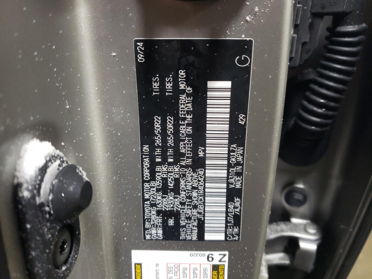 2024 LEXUS LX 600 BASE VIN:JTJGB7CX1R4064240