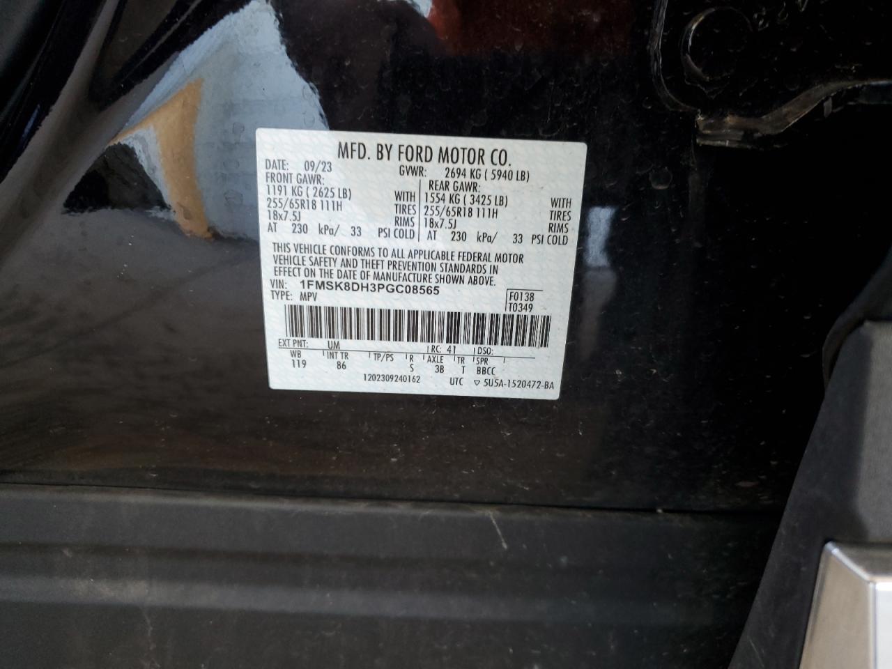 2023 FORD EXPLORER XLT VIN:1FMSK8DH3PGC08565