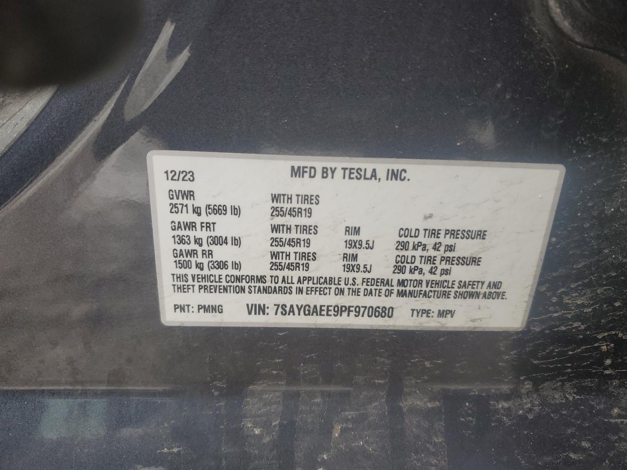 2023 TESLA MODEL Y  VIN:7SAYGAEE9PF970680