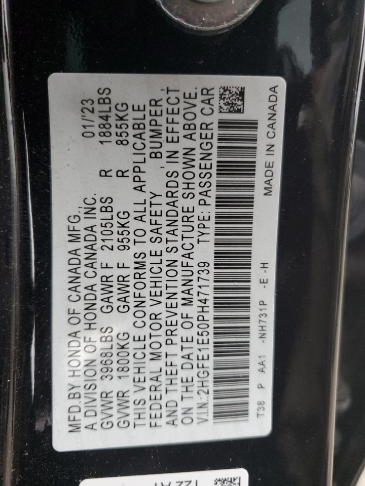 2023 HONDA CIVIC SI VIN:2HGFE1E50PH471739