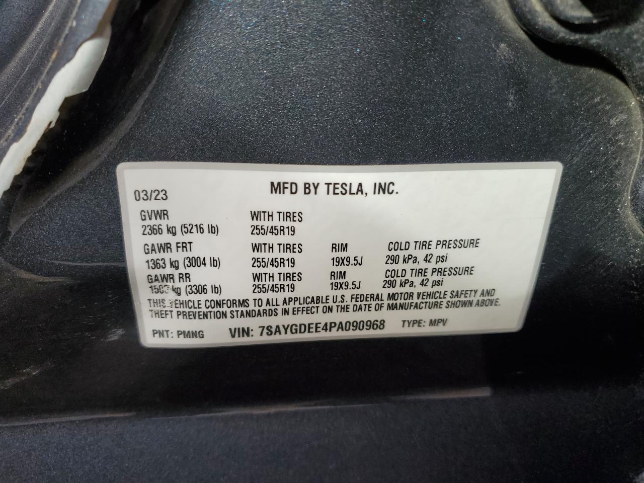 2023 TESLA MODEL Y  VIN:7SAYGDEE4PA090968