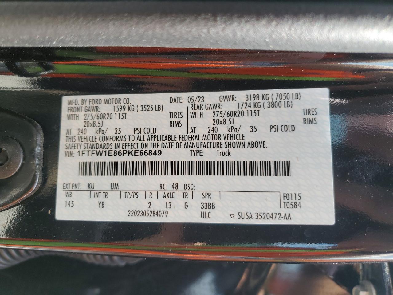 2023 FORD F150 SUPERCREW VIN:1FTFW1E86PKE66849