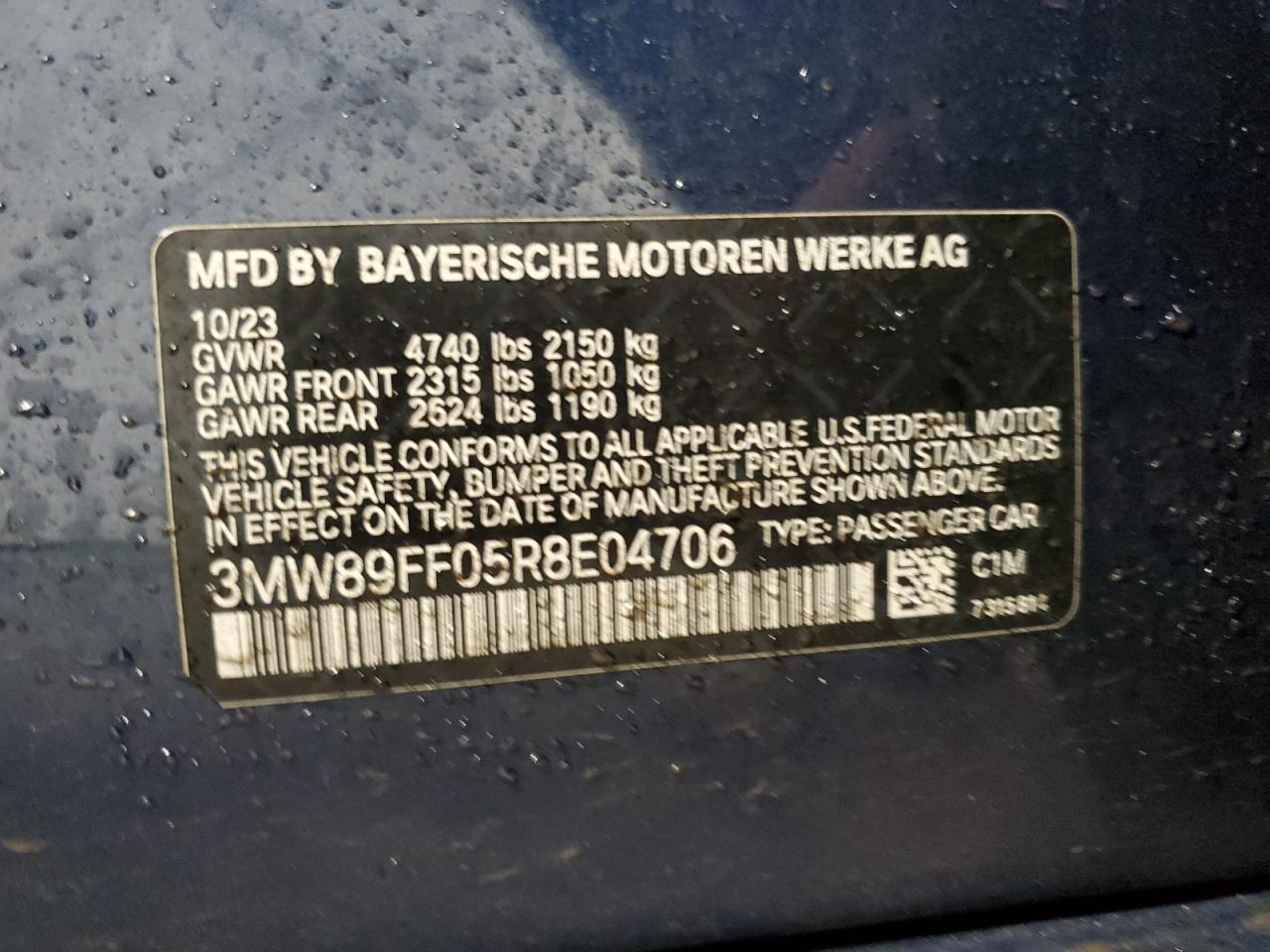 2024 BMW 330XI  VIN:3MW89FF05R8E04706