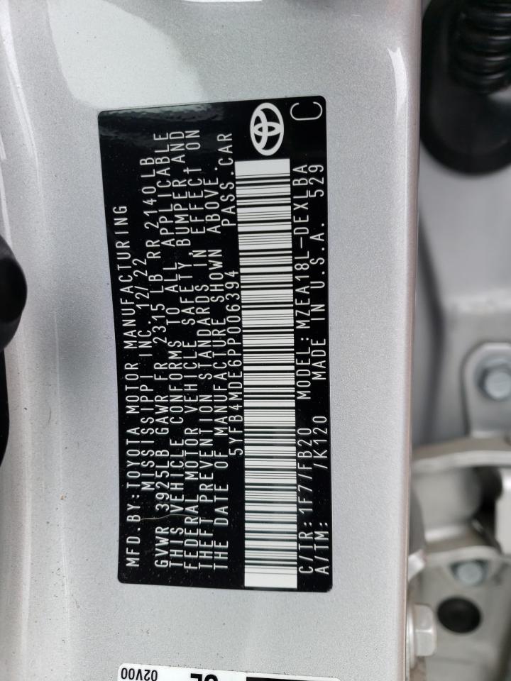 2023 TOYOTA COROLLA LE VIN:5YFB4MDE6PP006394