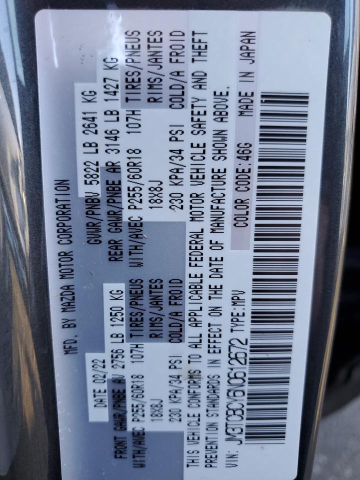 2022 MAZDA CX-9 TOURING VIN:JM3TCBCY6N0612672