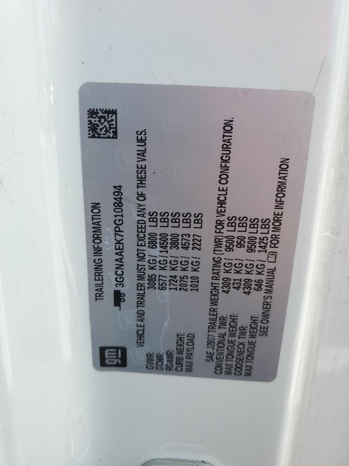 2023 CHEVROLET SILVERADO C1500 VIN:3GCNAAEK7PG108494