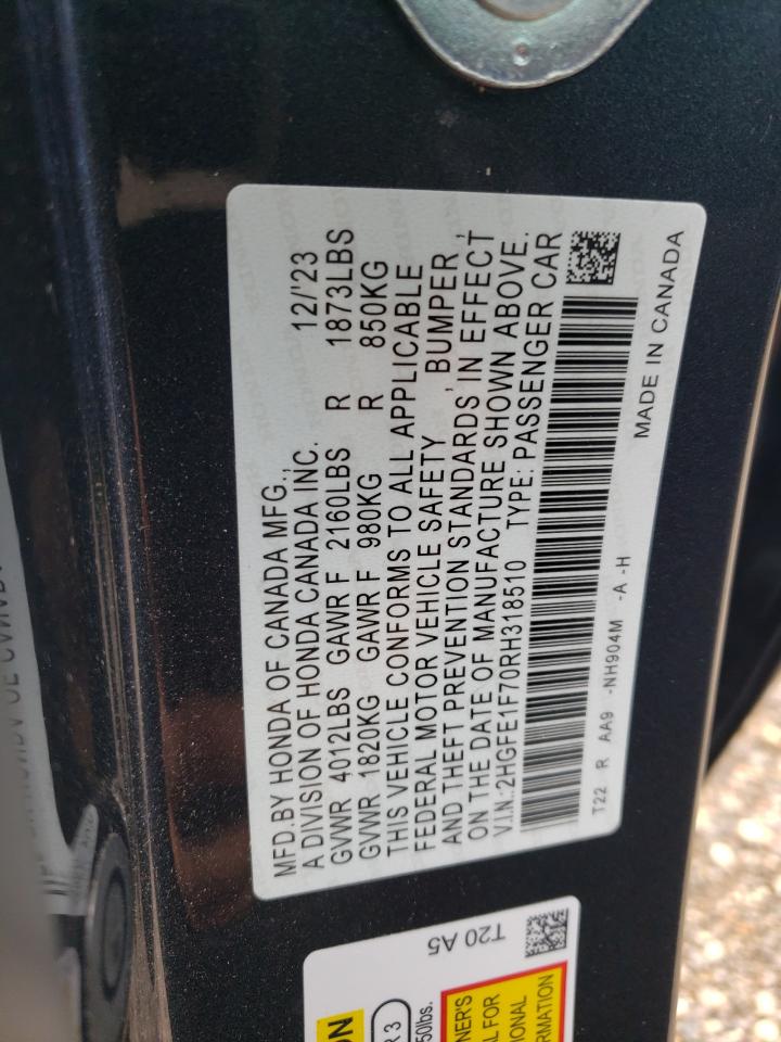 2024 HONDA CIVIC EX VIN:2HGFE1F70RH318510