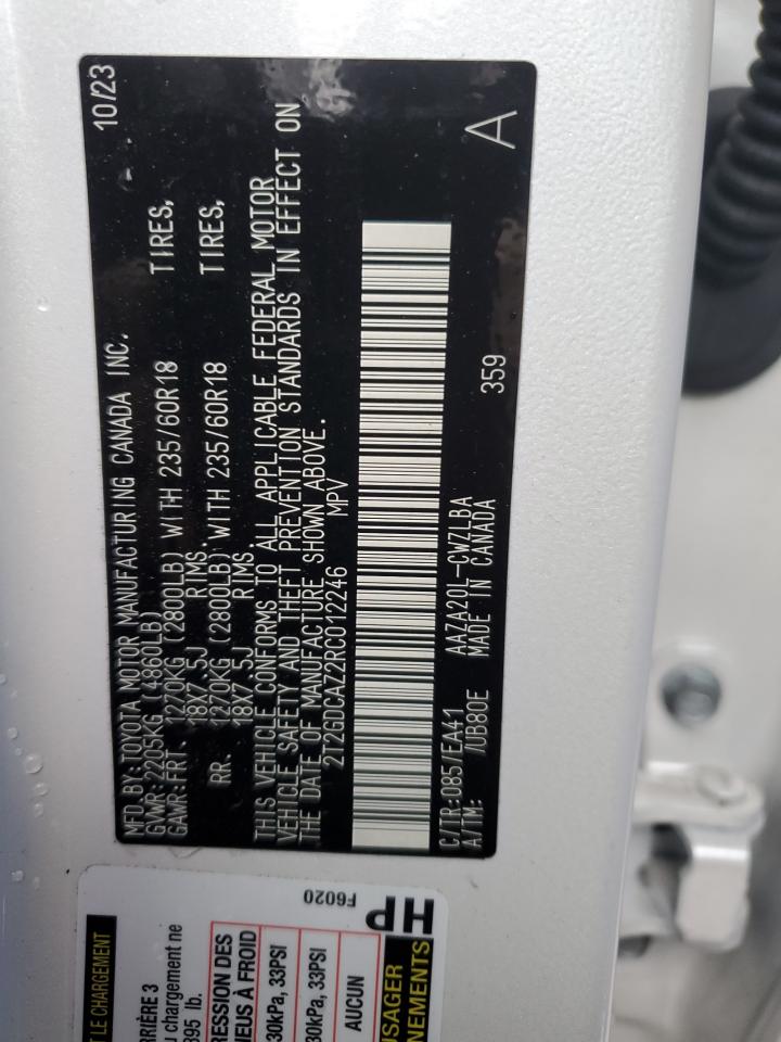 2024 LEXUS NX 250 PREMIUM VIN:2T2GDCAZ2RC012246