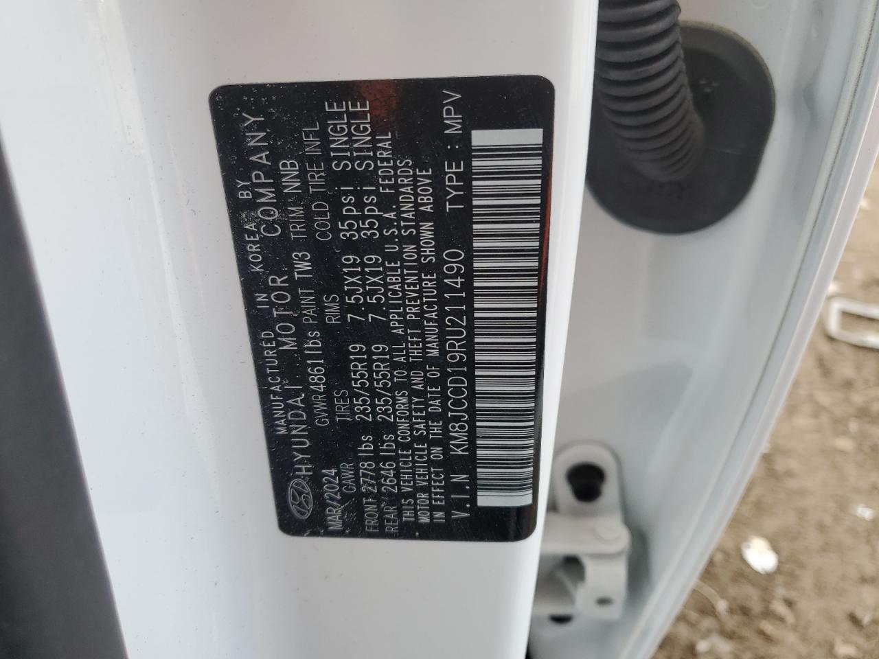 2024 HYUNDAI TUCSON SEL CONVENIENCE VIN:KM8JCCD19RU211490