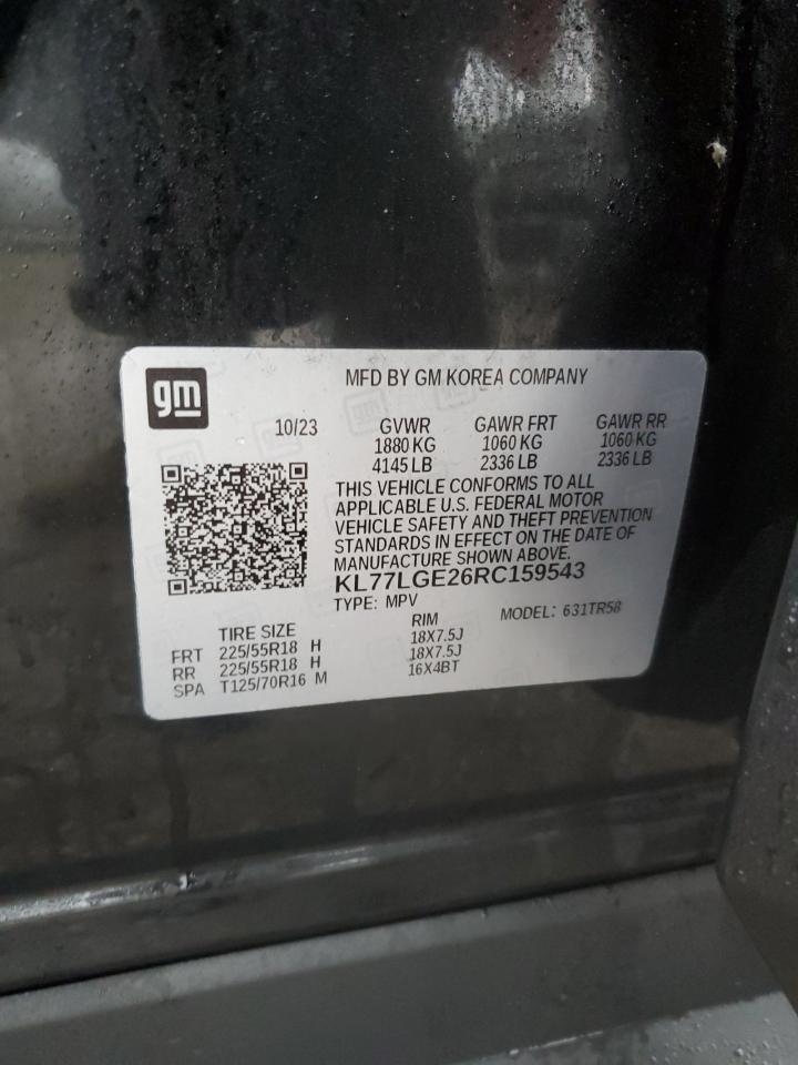 2024 CHEVROLET TRAX 1RS VIN:KL77LGE26RC159543