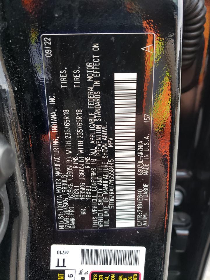 2022 TOYOTA HIGHLANDER XLE VIN:5TDGZRAH7NS558445